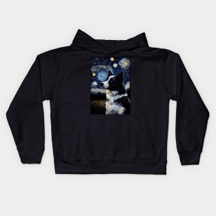 Border Collie Dog Starry Night Design Kids Hoodie